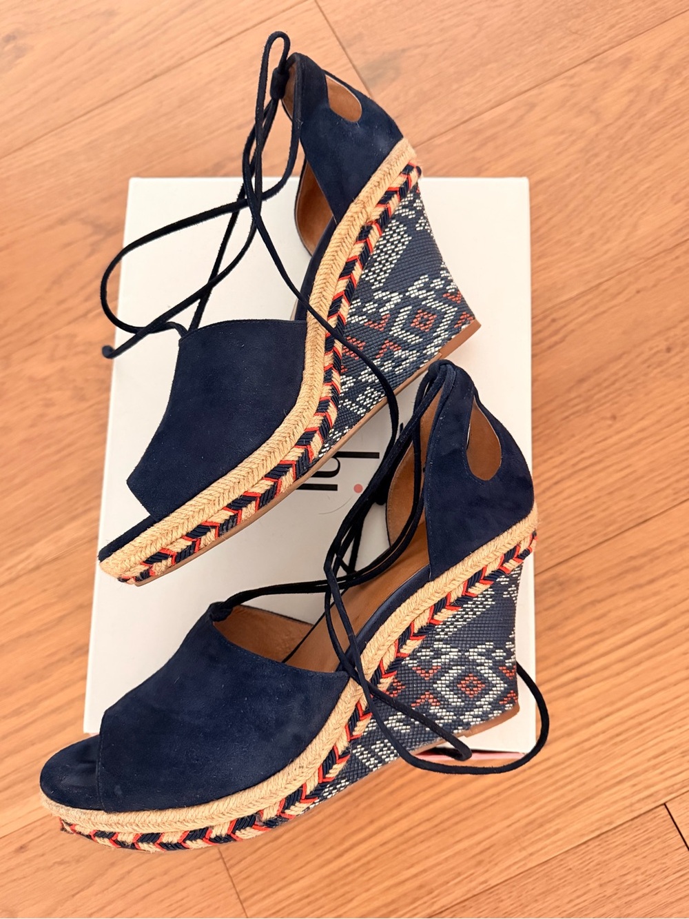 CAbi Navy Suede Lace-Up Espadrille Wedges